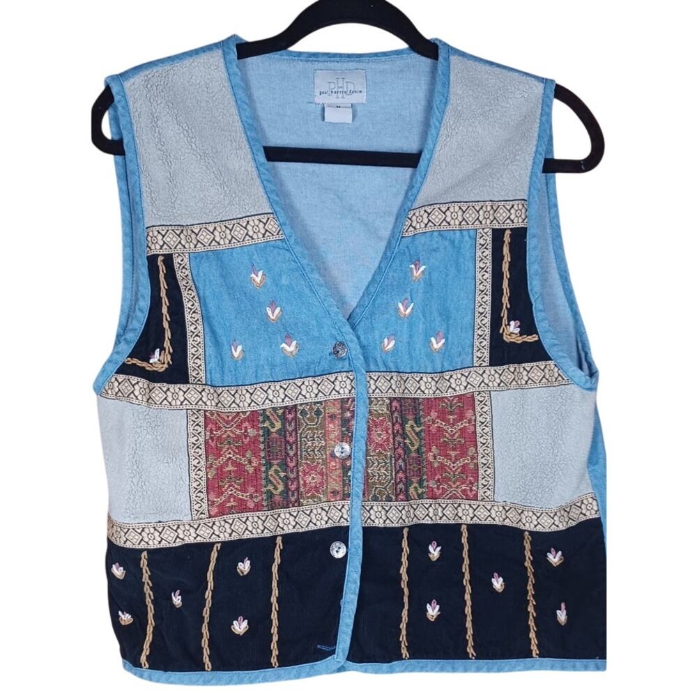 VTG Paul Harris Design Patchwork Embroidered Deni… - image 3